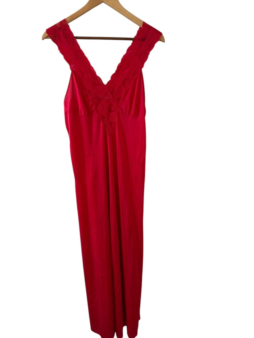 Vintage Elegant Long Lace Trim Nightgown Red - Picture 1 of 5